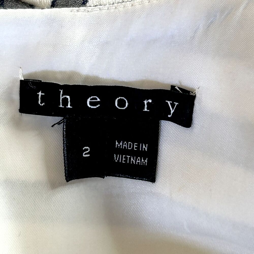 THEORY‎ Striped Fit and Flare Drop Waist Mini Dress Ivory Gray Navy Blue Size 2 - Picture 2 of 11